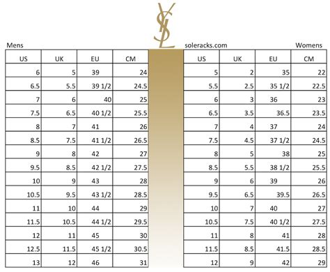 YSL shoe size chart